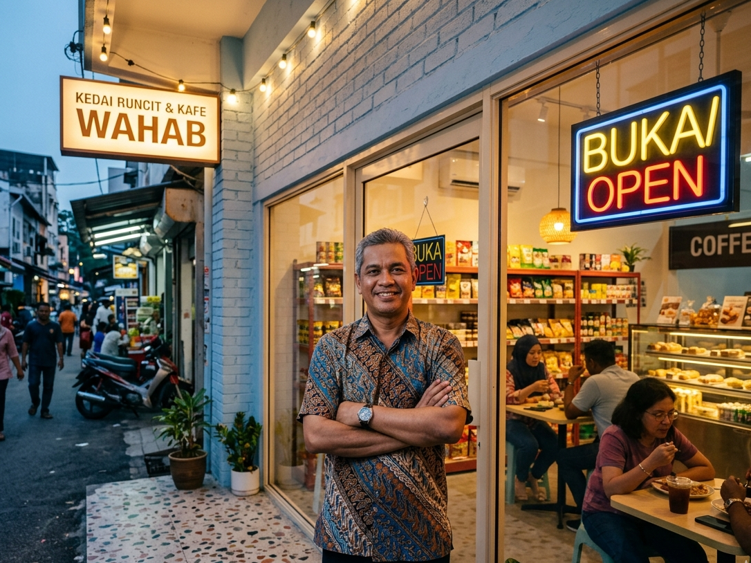 Malaysian SME owner at their shopfront